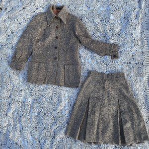 Vintage 1970s Brown Tweed 2 Piece Blazer and Pleated Mini Skirt by Breckenridge